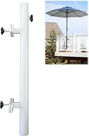 Patio Umbrella Holder | Outdoor Umbrella Base and Mount | Attaches to Railing Maximizing Patio Space and Shade (White)