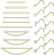 [Vegolita] 21PCS 22G 316L Stainless Steel Nose Ring Chain for Women Men Nose Chain Piercing Across Nose Chain Double Nose Stud Nostril Piercing Jewelry