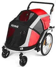 FITTOO Dog Bike Trailer, 2-in-1 Foldable Tow Behind Bike Pet Trailers, Bicycle Bike Pet Carrier Trailer with Universal Bicycle Coupler, Converts to Stroller, Pram, Jogger