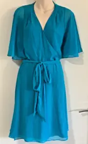 BNWT New PORTMANS Wrap Dress RRP $150 Turquoise Peacock Blue Summer Azure 10