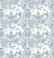 Blue Floral Placemats Set of 6 Flower Bird Plastic Table Mats Seasonal Spring Placemats Chinoiserie Place Mats Rustic Vintage Table Decoration for Indoor Outdoor Party Kitchen Dining