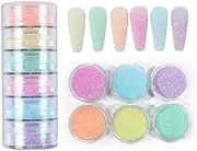 DuBom 6 Colors Winter Sweater Color Nail Glitter Powder Sugar Coating Effect Nail Art Pigment Dust for DIY Manicure Design Decor