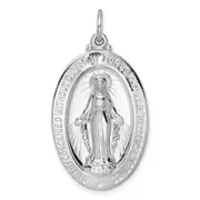 Sterling Silver Rhodium-Plated Polished Solid Miraculous Medal Pendant