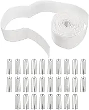 uxcell Curtain Pleat Tape, 7 Meters/7.7 Yards Pleated Tape for Curtains with 28 Pcs Stainless Steel 4 Prongs Hooks for DIY Pinch Pleating Drapes (White, 1 Set)
