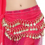 Belly Dance $98 Waist Chain Print Belly Dance Chic Scarf with Fringed Sequin Stage Dress