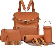 Minsong Diaper Bag Backpack, Fashion Leather Mommy Backpacks, Travel Baby Diaper Bags with in Bag Organizer and Changing Pad