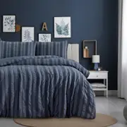 Ardor Boudoir Lisbon Seersucker King Bed Quilt Cover Set - Indigo