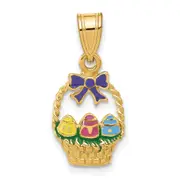14k Yellow Gold Enameled Easter Basket w/ Bow and Eggs Charm