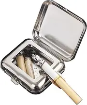 VOVCIG Portable Ashtray, Pocket Ashtray Windproof Ashtray with Lid Stainless Steel Car Ash Tray for Car Outdoor Cigars (Silvery)