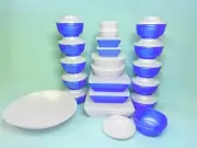 Vintage Lot 40 Tupperware Set Impressions Containers Lids Ocean Blue Pearl White