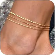 [CharmBurst] Pack of 3 Glitter Waterproof Adjustable Anklets, Gold Plated Layer Anklets, Summer Beach Foot Jewellery, Women's Anklets, Decorative Link Chain, L
