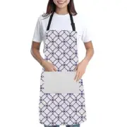 Chef Apron with 2 Pockets - Bib Aprons Kitchen Blue Moroccan Geometric One Pack