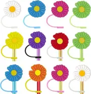 Daisy Flower Reusable Food Grade Silicone Straw Caps Stanley cup straw cap