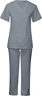 [Vaveren] Women Scrubs Set Nursing Uniforms Scrubs V Neck Scrubs Top Scrubs Top and Pants Nurse Scrubs for Cosmetology SPA Pet Grooming