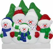 Snowmen Family 5 People Personalized Christmas Ornament