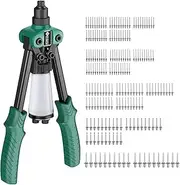 JiGiU Pop Rivet Gun with 200pcs Rivets, Manual Rivet Gun Kit Heavy Duty Two Hands Riveter Hand Rivet Tool Labor Saving Include 5 Interchangeable Rivet Heads for Plastic Metal Leather Vehicle - JGU006