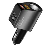 Nevenka Multi USB Cigarette Lighter Adapter Socket Splitter with 3 USB and Voltage Meter-Gray