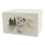Large/Adult Mountain Stream Wood Box Cremation Urn for Ashes 200 Cubic Inch
