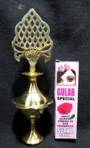 Islamic Arabs Kohl Adhesive Brass Bottle Jar Eyeliner Container + Gulab