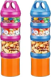 BeneLabel Snack Jars, 4 Piece Twist Lock Stackable Containers for Travel, Formula Travel Containers for Storing Milk, Protein Powder, Snacks, Red and Blue, 30 Oz Per Pack)