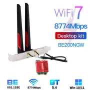 M.2 Desktop Intel BE200 Wi-Fi 7 Card Tri-Band Bluetooth 5.4 Adapter Antennas Kit