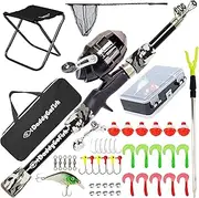 [DaddyGoFish] Kids Fishing Pole – Telescopic Rod & Reel Combo with Collapsible Chair, Rod Holder, Tackle Box, Bait Net and Carry Bag for Boys and Girls