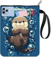 craspire Otter Book Cover Sea Animal Book Protection Blue Book Covers for Paperbacks Washable Book Cover Made of Fabric with Zip and Additional Case Pocket for Book Lovers Gifts