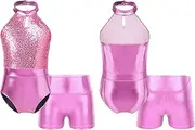 [iiniim] Leotards for Girls Gymnastics with Shorts 2Pcs Gymnastics Unitard Fitness Outfit Set Bodysuit Jumpsuit