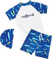 [PAEHUIMT] UV Shirt Children's and Swimming Shorts Boys, UV Swimwear Boy, Swimming Shirt, Swimming Trunks, Swimming Cap, Shark Pattern Swimming Shirt