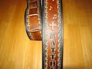 CUSTOM MADE LEATHER GUITAR STRAP (WITH YOUR NAME) MUSIC NOTES & CROSSES 2 1/2"