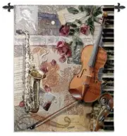 52x41 ENSEMBLE Music Instrument Collage Tapestry Wall Hanging