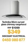 Technika 90CM 760m3/hr Stainless Steel Glass Rangehood ( Ex Display)