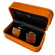 Robert Talbott Cuff links Orange Sterling Silver NWT $325 Wave Square