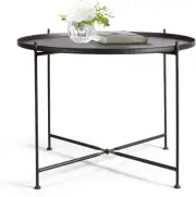 Sofa Round Side Table,Tray Metal End Table,Folding 1-Tier 27.6", Black