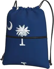EdWal South Carolina Flag Print Drawstring Backpack Gym Bags Sports Bags With Zipper Pocket For Travel Beach, Black, One Size