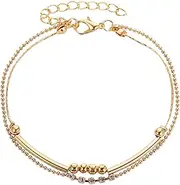 [Tummy Tub] Bracelets,Bracelet Jewellery,Anklet String Charm,Tree of Life Bracelet Retro Double Layer Round Beads with Diamonds Fashion Ladies Anklet for Girls Style Beach Anklet Bracelet Jewelry Adjustable