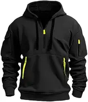 [YongXinMY] Men's Casual Hoodies - Vintage Quarter Zip Long Sleeve Tactical Pullover with Kangaroo Pockets Loose Training Sweatshirt for Workout Running Gym Active