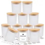 Glass Candle Jars10oz Frosted Empty Candle Jars Bamboo Lids Sticky Labels, Bulk