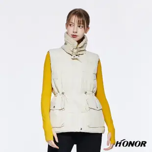 【HONOR 山形屋】羔毛領雙皮帶抽繩無袖背心外套-白/黑