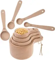 Wooden Measuring Cups and Spoons Set of 8, Handcrafted with medium, nature