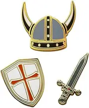[Novel Merk] Sword, Shield, & Other – Medieval Armor Lapel Pin, Hat Pin & Tie Tack Set - with Clutch Back