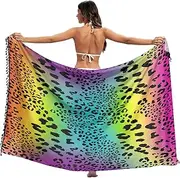 [RPLIFE] Rainbow Colored Leopard Pastel Swim Suit Sarongs Fringe Beach Sarong Wraps for Women, Large, Rainbow Colored Leopard Pastel, Medium