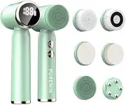 PURENIN - 6-in-1 Set - Electric Facial Cleansing Brush, Also for Travel, 360 Degree Rotation of the Brush Head, Waterproof According to IPX6, Electric Facial Cleanser (Green)