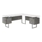 71 White and Gray L Shape Computer Desk With Three Drawers