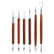 6pcs Wooden Clay Sculpting Tools Double-Headed Modeling Carving Pottery Tool Red