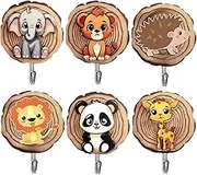 Wooden Animal Wall Hooks, 6-Pack Self Adhesive Coat Hooks Hanging Wall Mounted Hooks for Coats, Towels, Hats,Backpack, Robe, Purse Decorative Farmhouse