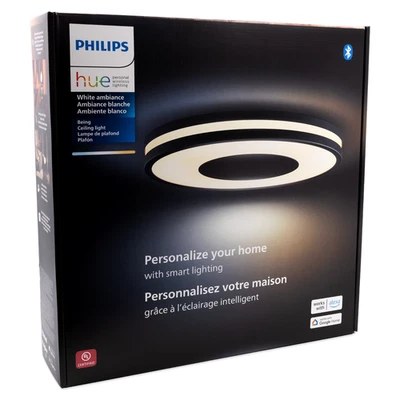 Philips Hue Being Ceiling Light Black Smart LED Flush Mount White Ambiance New