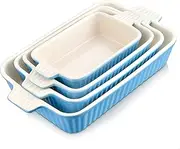 [MALACASA] Casserole Dishes for Oven, Porcelain Baking Dishes, Ceramic Bakeware Sets of 4, Rectangular Lasagna Pans Deep with Handles for Baking Kitchen, Blue (9.4"/11.1"/12.2"/14.7"), Series BAKE.BAKE