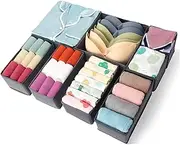 [ORLISA] 8 Drawers Organiser System, Cupboard Organiser, Underwear Drawer Organiser, Foldable Storage Box, Fabric, Wardrobe Organiser for Clothes, Baby Clothes, Bra, Socks, Ties (Grey)