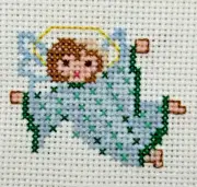 Cross Stitch Blue Young Girl Angel Gold Halo Christmas Holiday Finished Piece